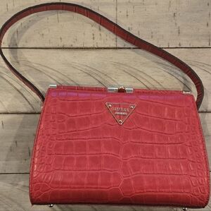 GUESS: Red Croc-Embossed With Gold Metal Trim Women's Bag.